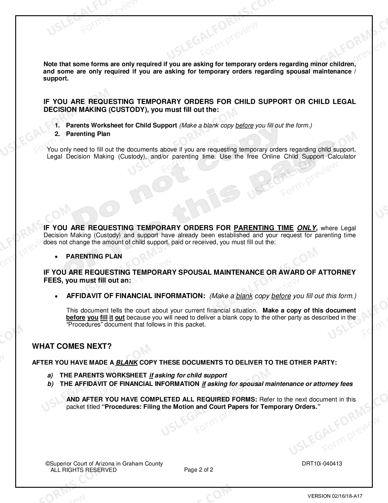 Preview Pre Decree Temporary Orders for Custody, Parenting Time, Child Support after Notice to the Other Party
