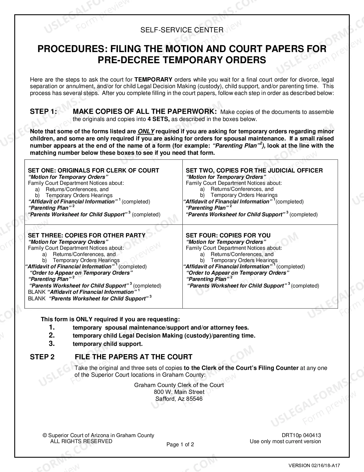 Preview Pre Decree Temporary Orders for Custody, Parenting Time, Child Support after Notice to the Other Party