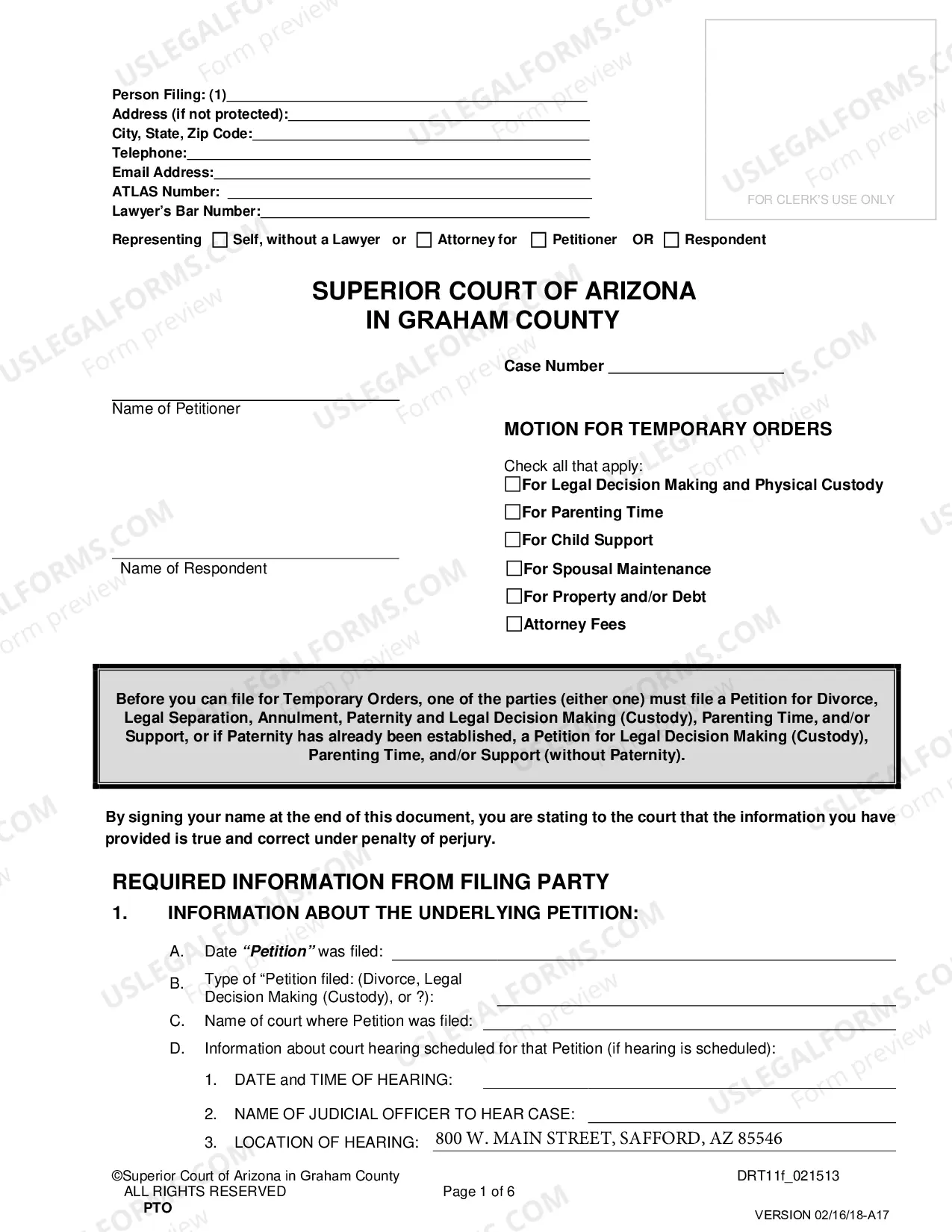 Preview Pre Decree Temporary Orders for Custody, Parenting Time, Child Support after Notice to the Other Party