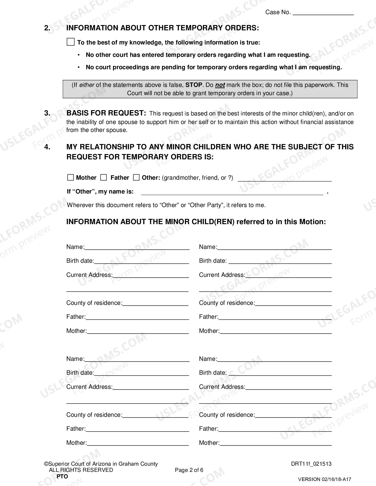 Preview Pre Decree Temporary Orders for Custody, Parenting Time, Child Support after Notice to the Other Party