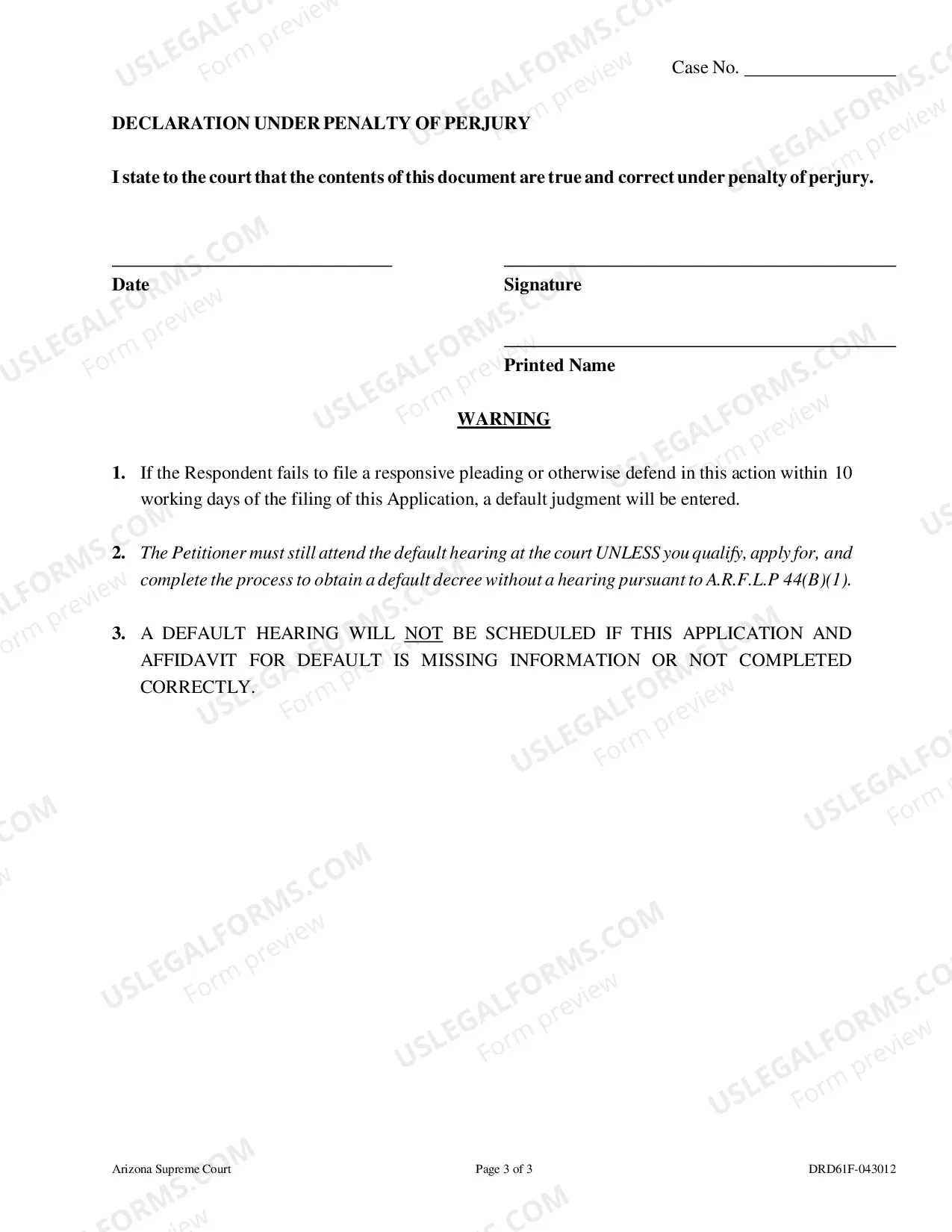 Preview Application and Affidavit for Default in Family Court Cases