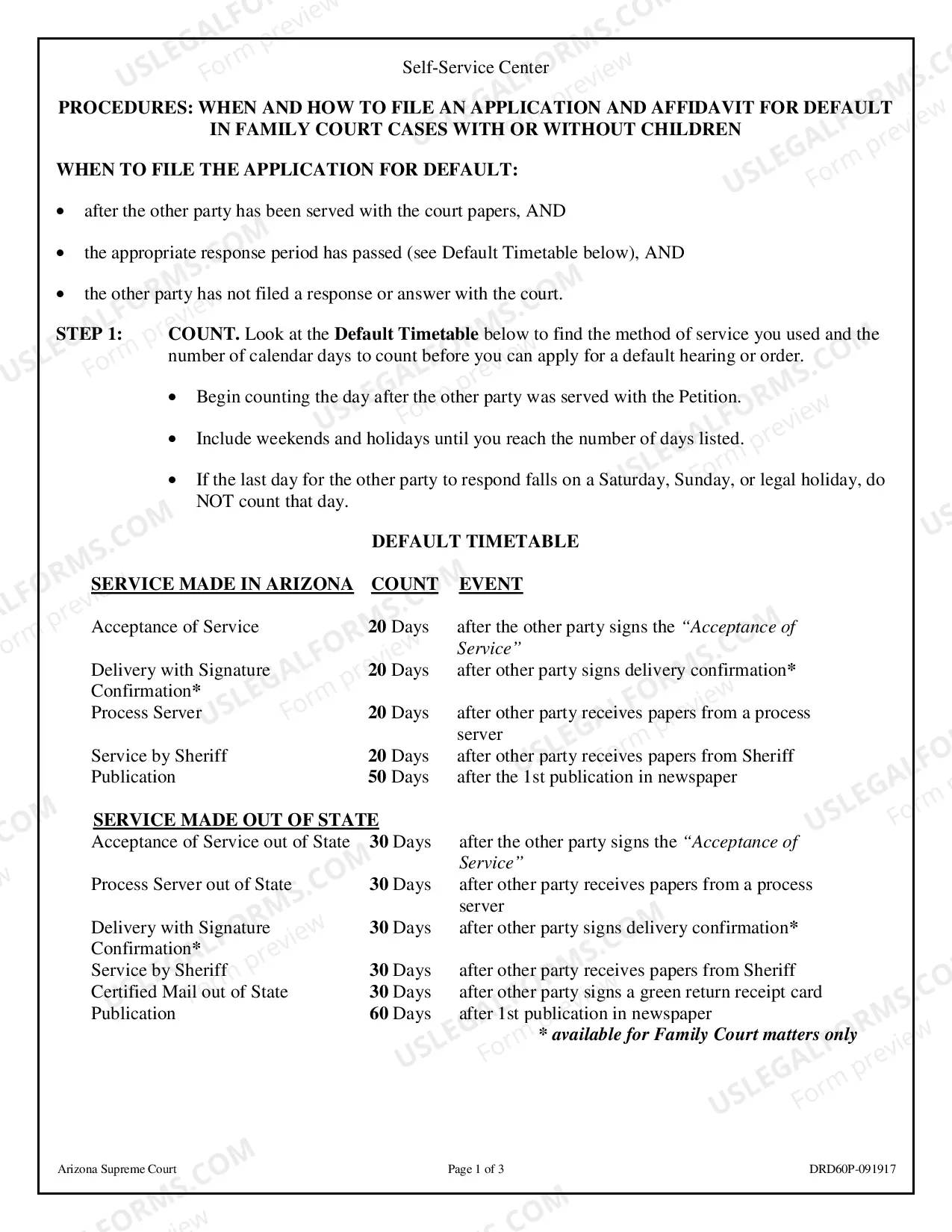 Preview Application and Affidavit for Default in Family Court Cases