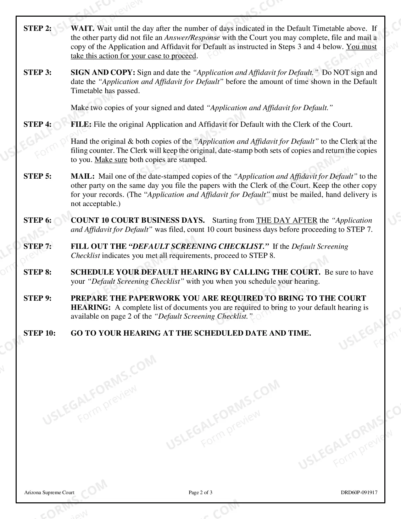 Preview Application and Affidavit for Default in Family Court Cases