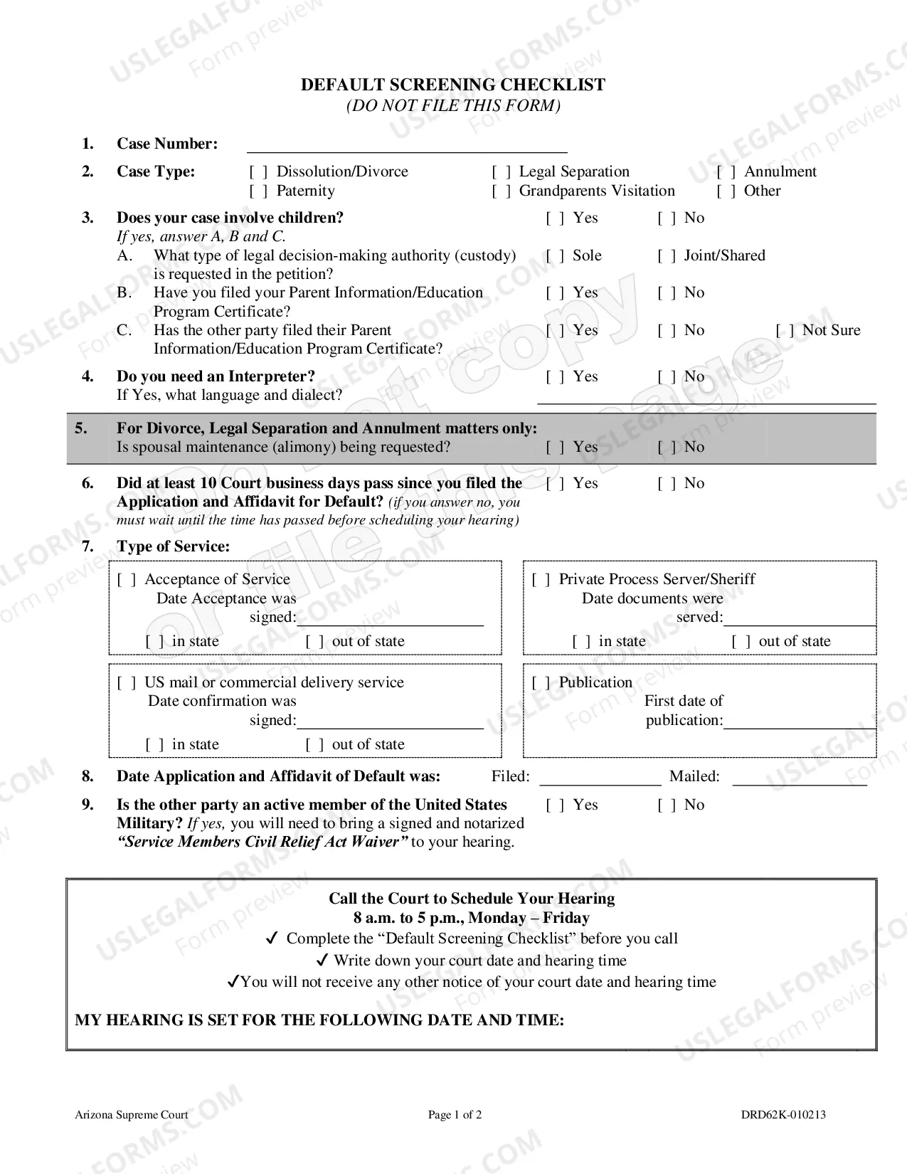 Preview Application and Affidavit for Default in Family Court Cases