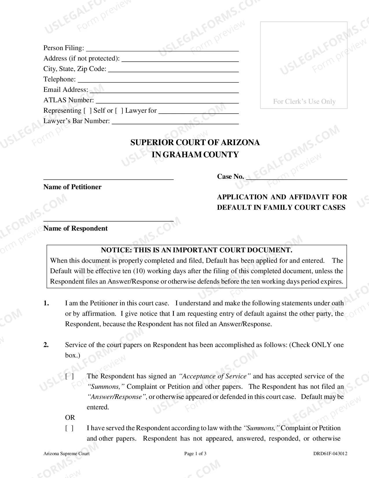 Preview Application and Affidavit for Default in Family Court Cases