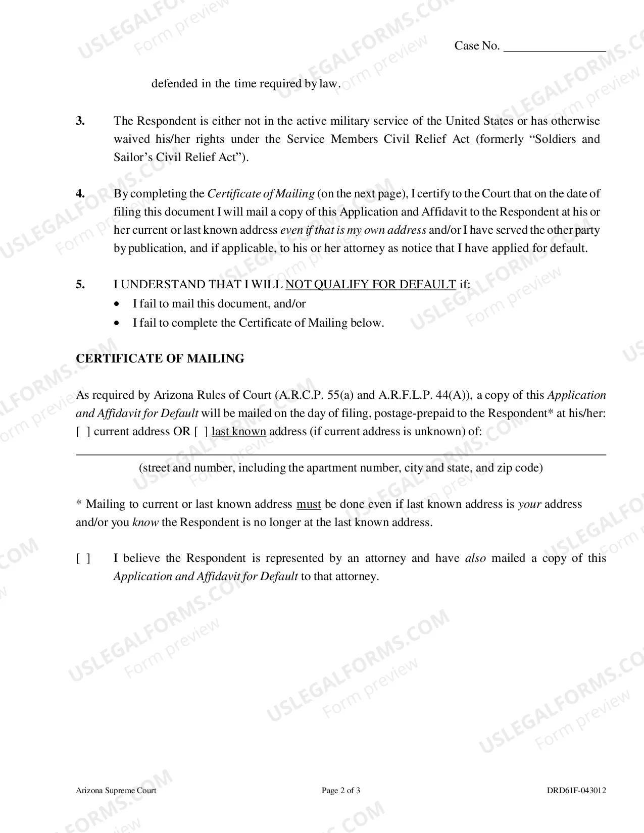 Preview Application and Affidavit for Default in Family Court Cases
