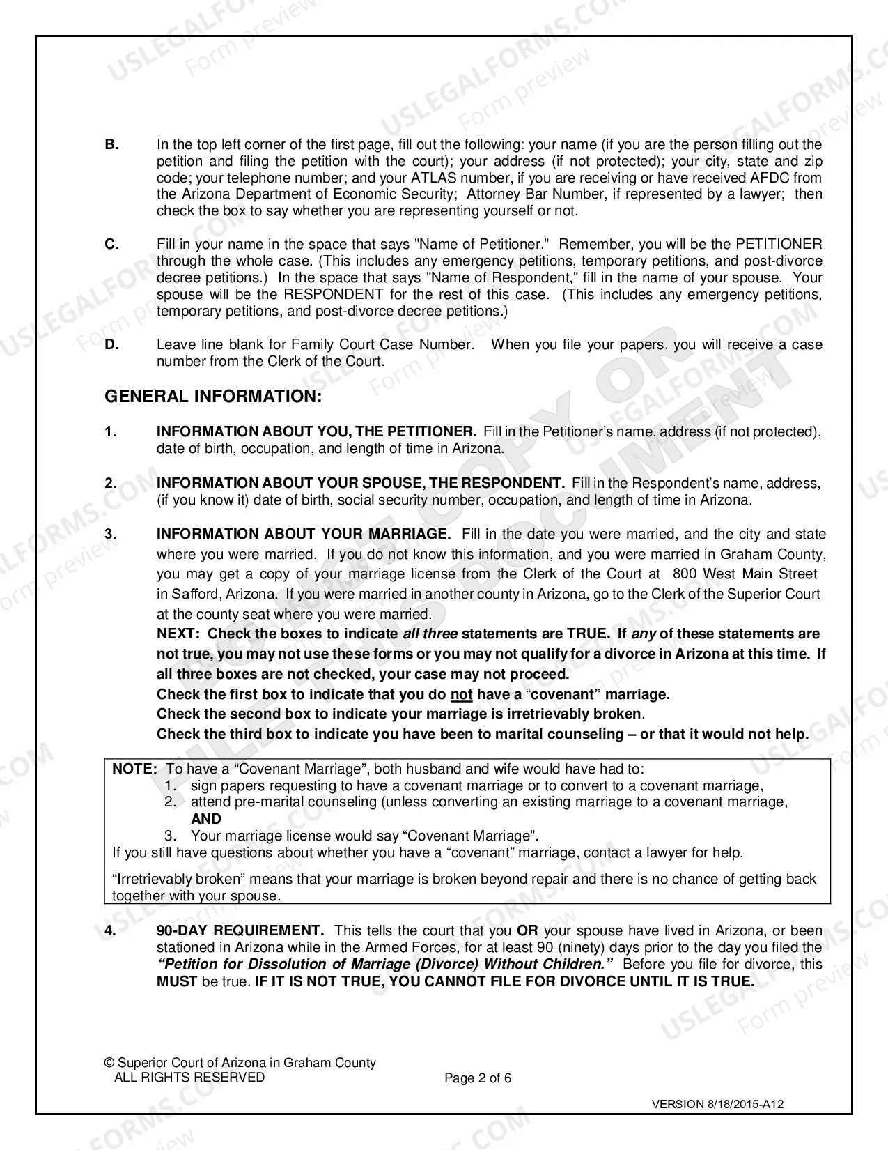 Preview Divorce in a Non Covenant Marriage without Minor Children - Petitioner Only
