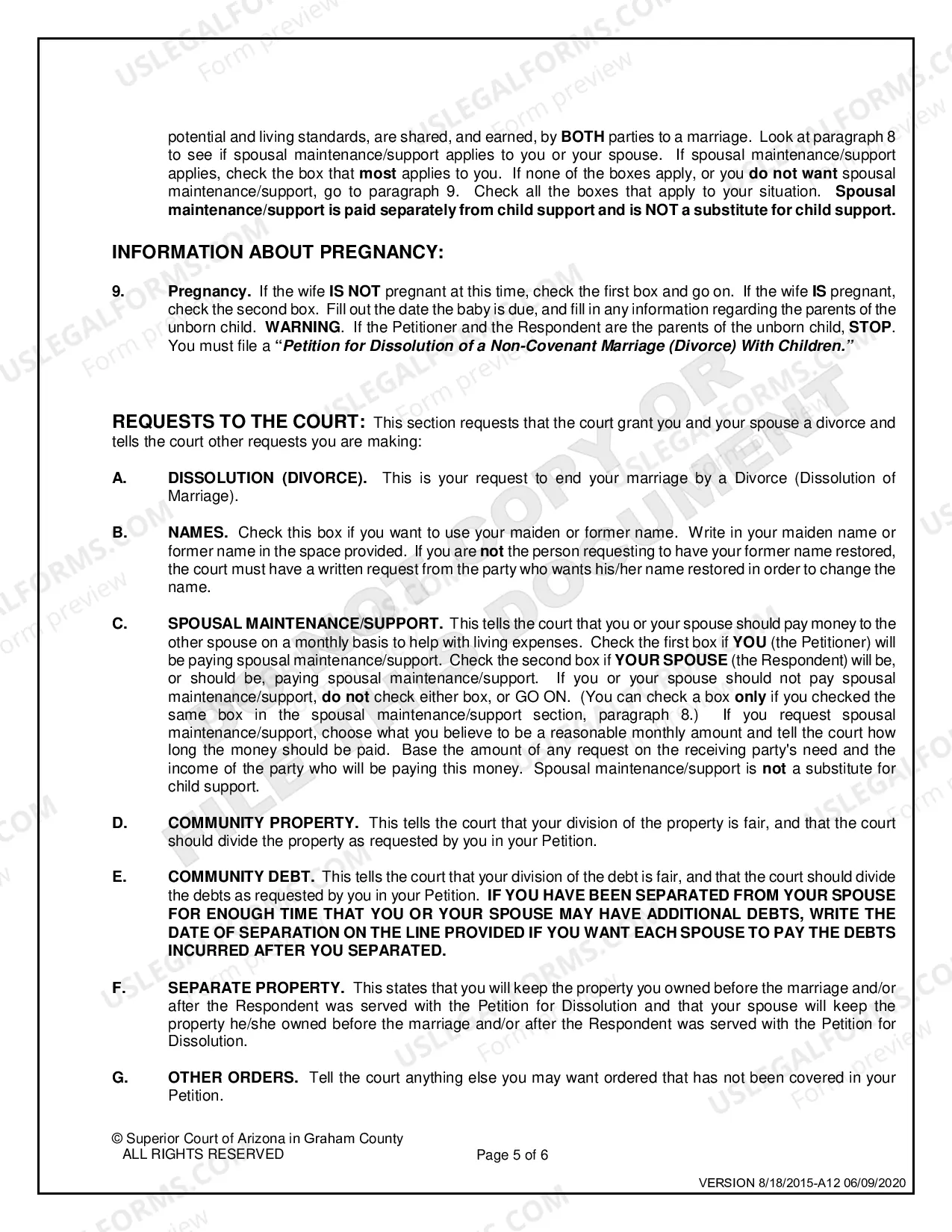 Preview Divorce in a Non Covenant Marriage without Minor Children - Petitioner Only