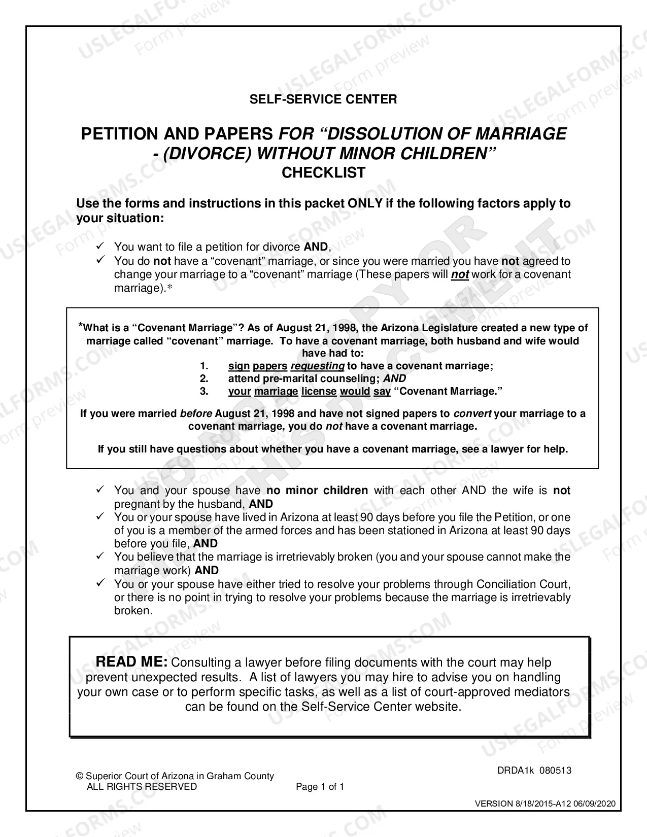 Preview Divorce in a Non Covenant Marriage without Minor Children - Petitioner Only