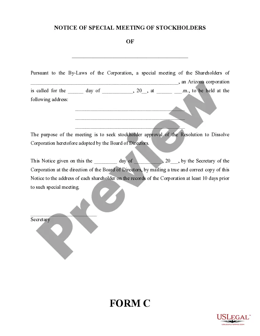 Get Arizona Dissolution Package to Dissolve Corporation Preview Arizona Dissolution Package to Dissolve Corporation