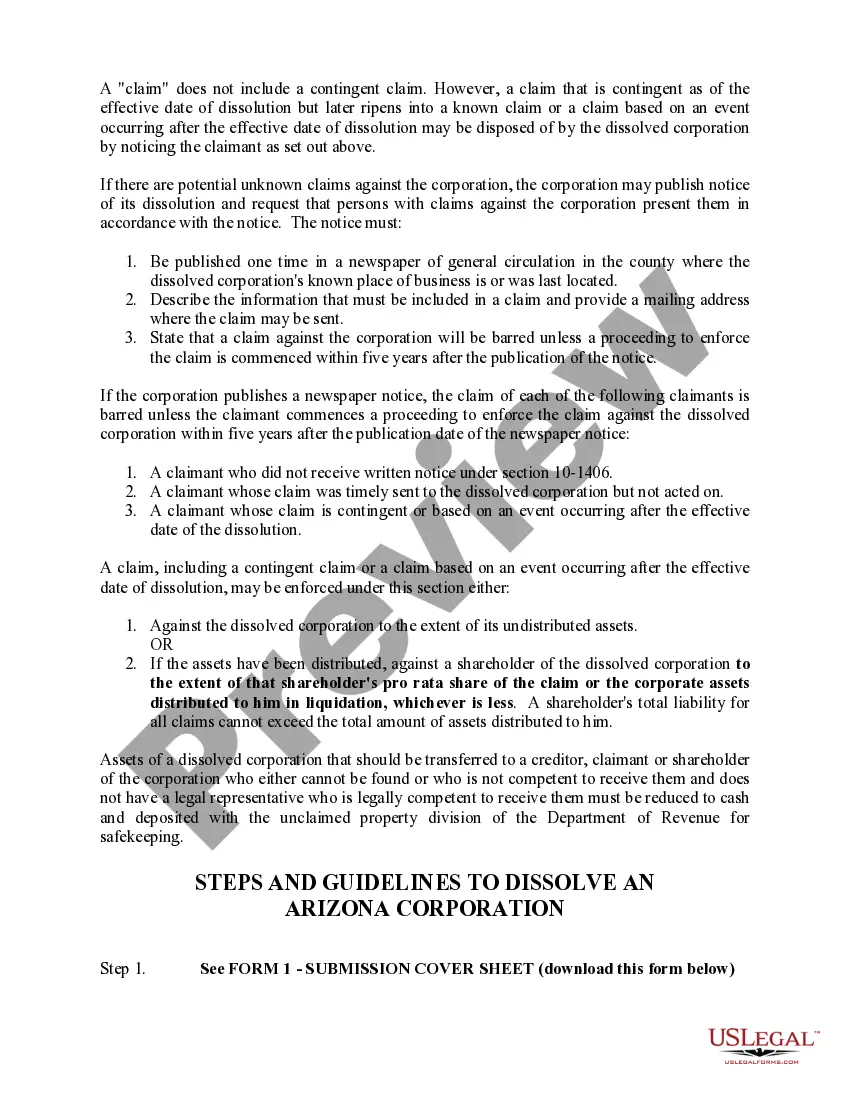 Get Arizona Dissolution Package to Dissolve Corporation Preview Arizona Dissolution Package to Dissolve Corporation