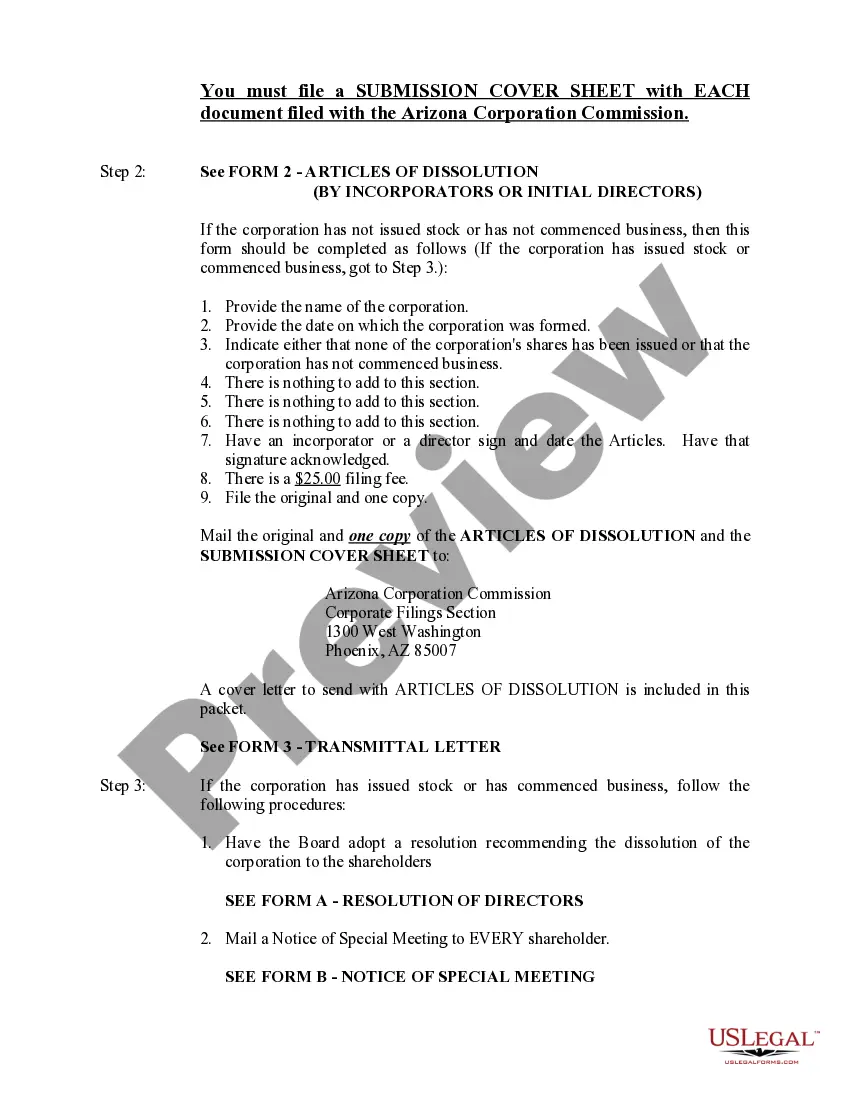 Get Arizona Dissolution Package to Dissolve Corporation Preview Arizona Dissolution Package to Dissolve Corporation