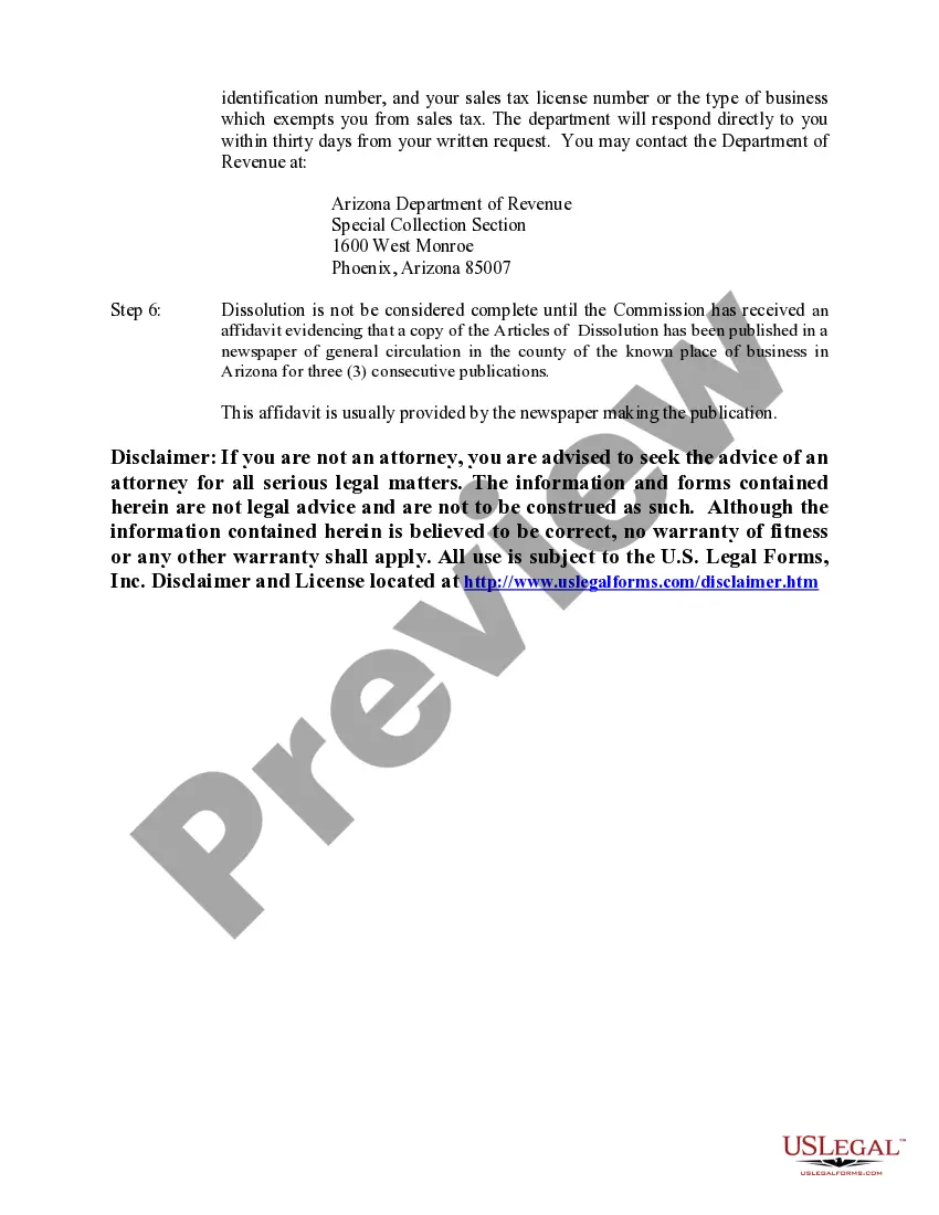 Get Arizona Dissolution Package to Dissolve Corporation Preview Arizona Dissolution Package to Dissolve Corporation