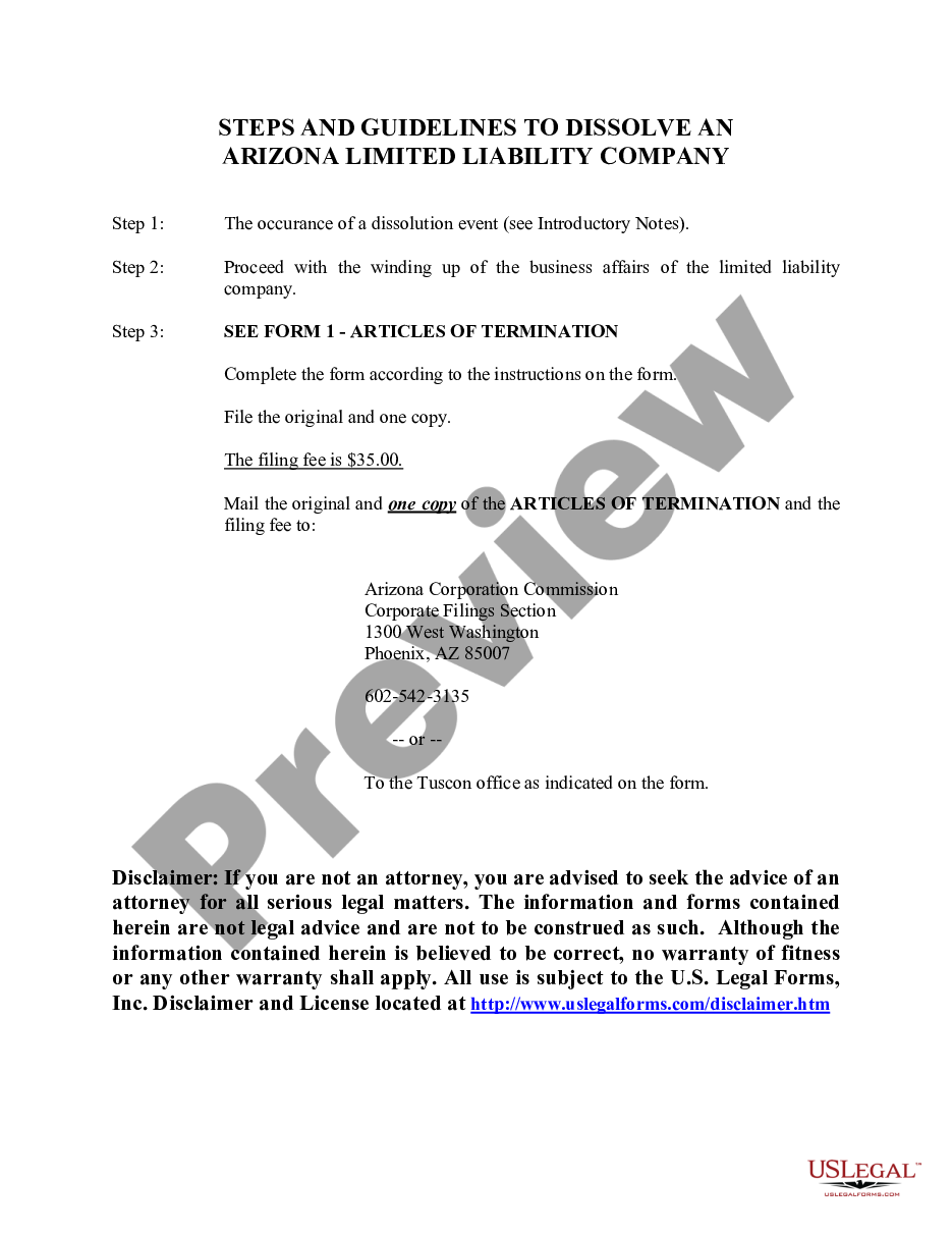 page 2 Arizona Dissolution Package to Dissolve Limited Liability Company LLC preview