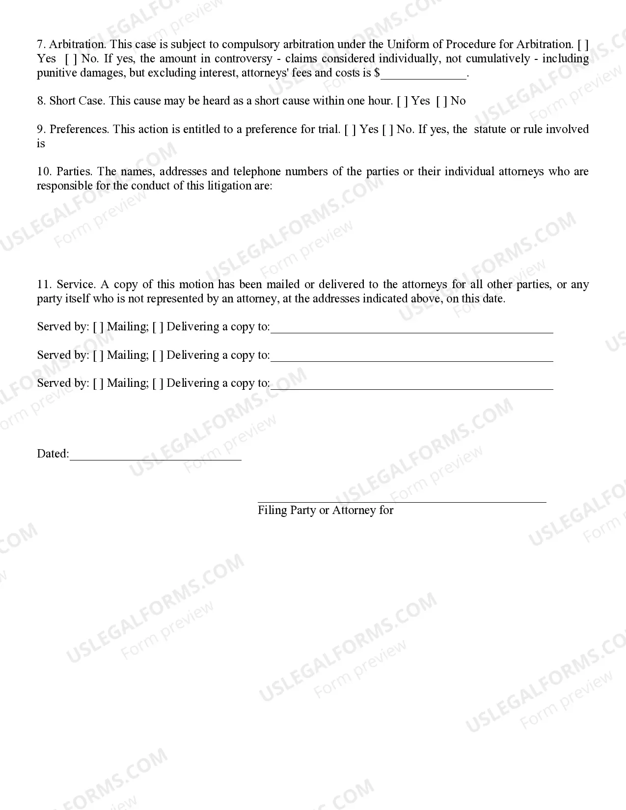 Preview Motion to Set Trial and Certificate of Readiness