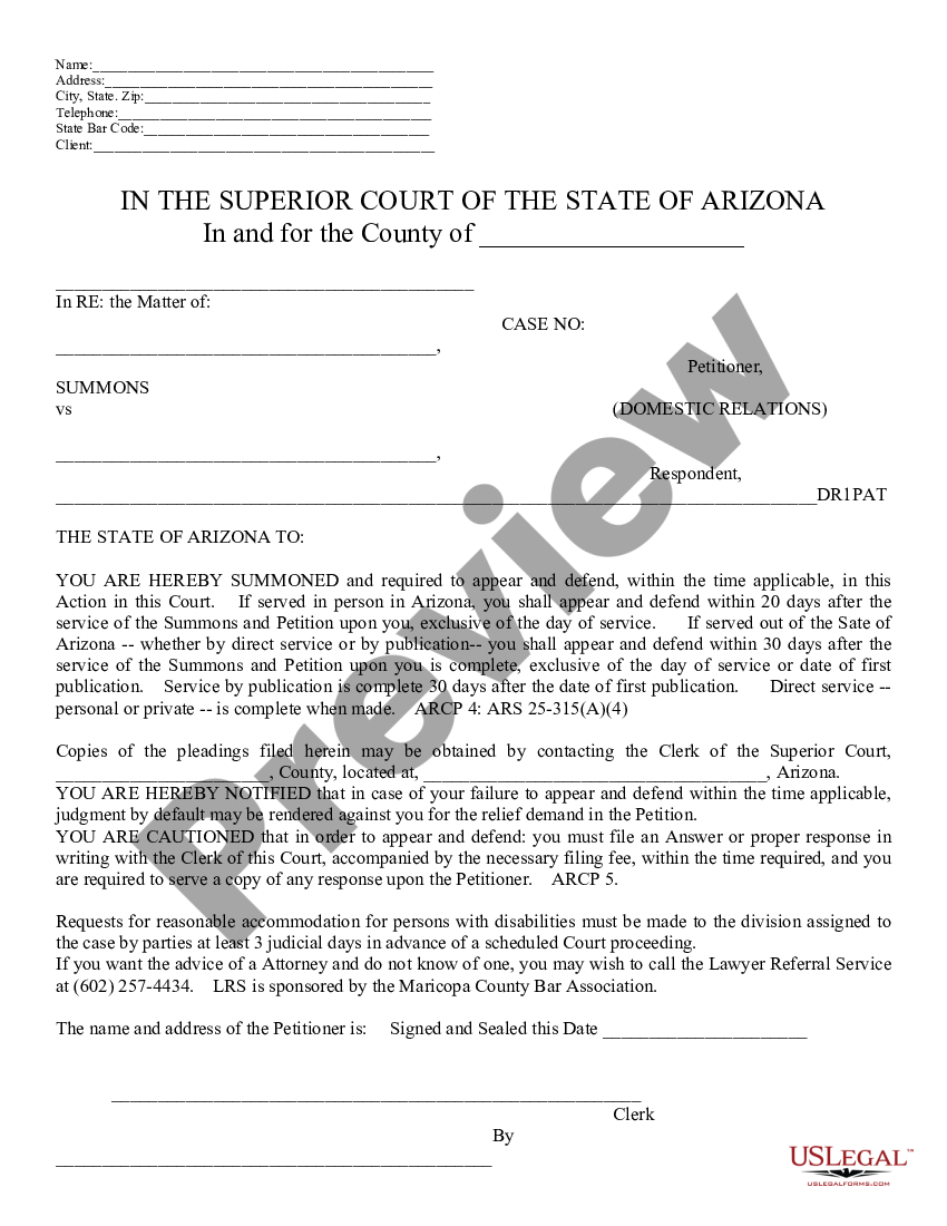 Arizona Divorce Forms Pinal County US Legal Forms