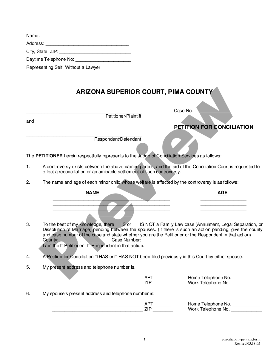 page 3 Petition for Conciliation - Pima County Required Form preview