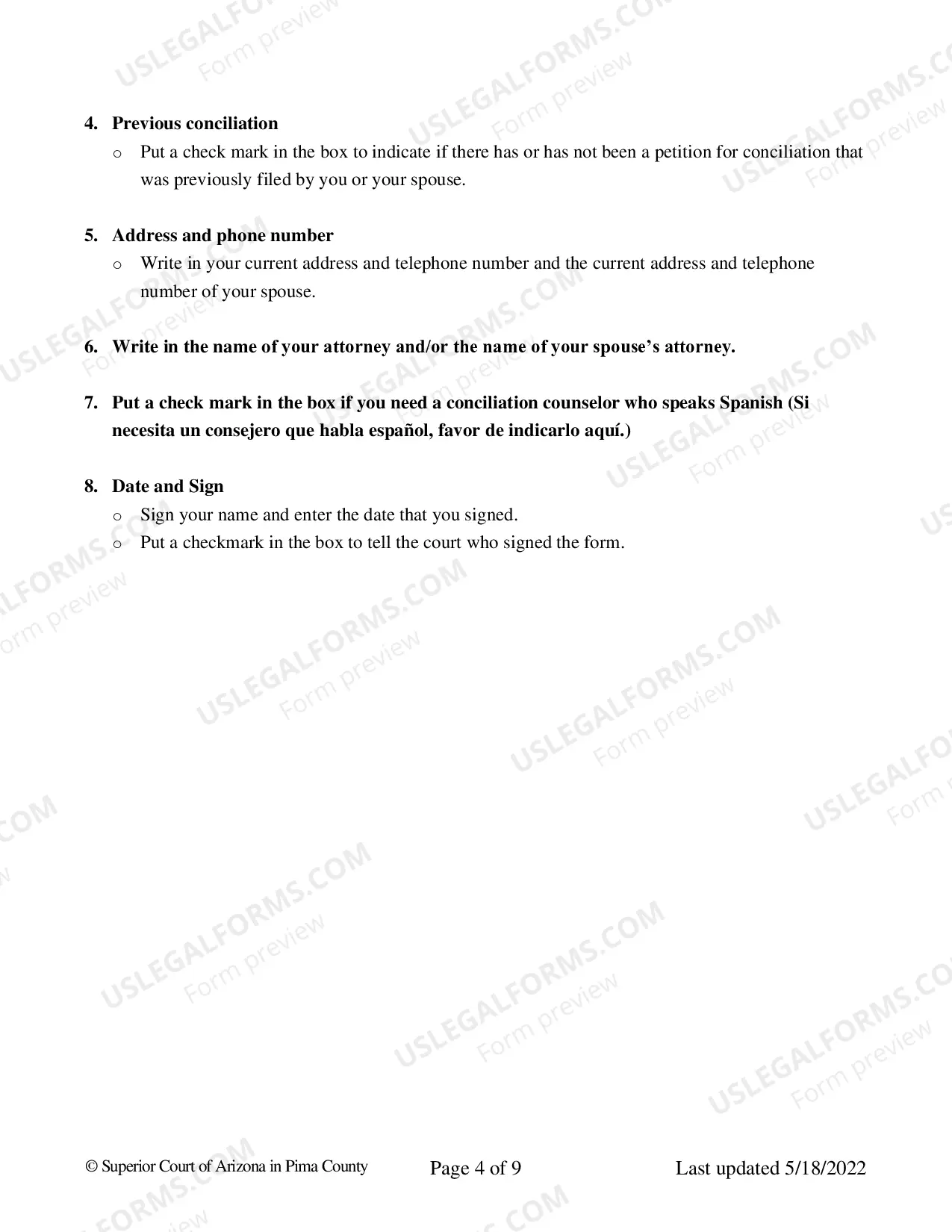 Preview Petition for Conciliation - Pima County Required Form