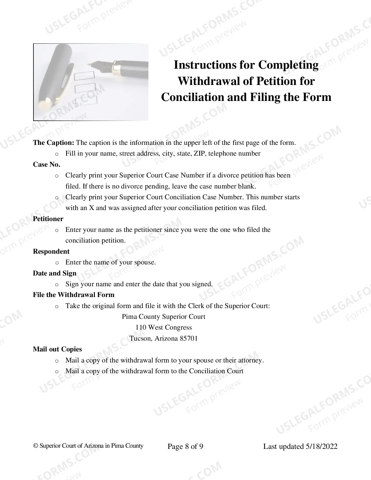 Preview Petition for Conciliation - Pima County Required Form