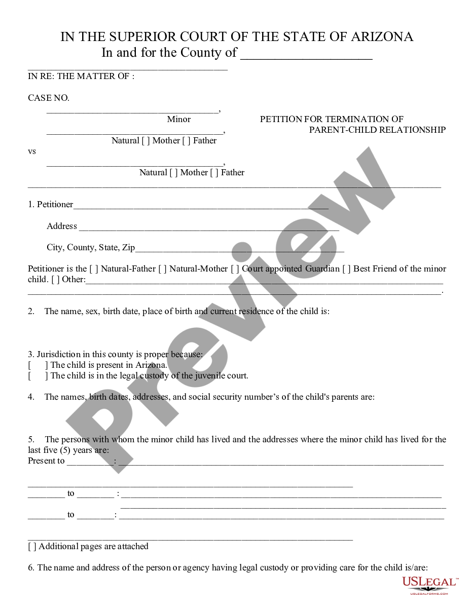 page 0 Petition for Termination of Parent Child Relationship preview