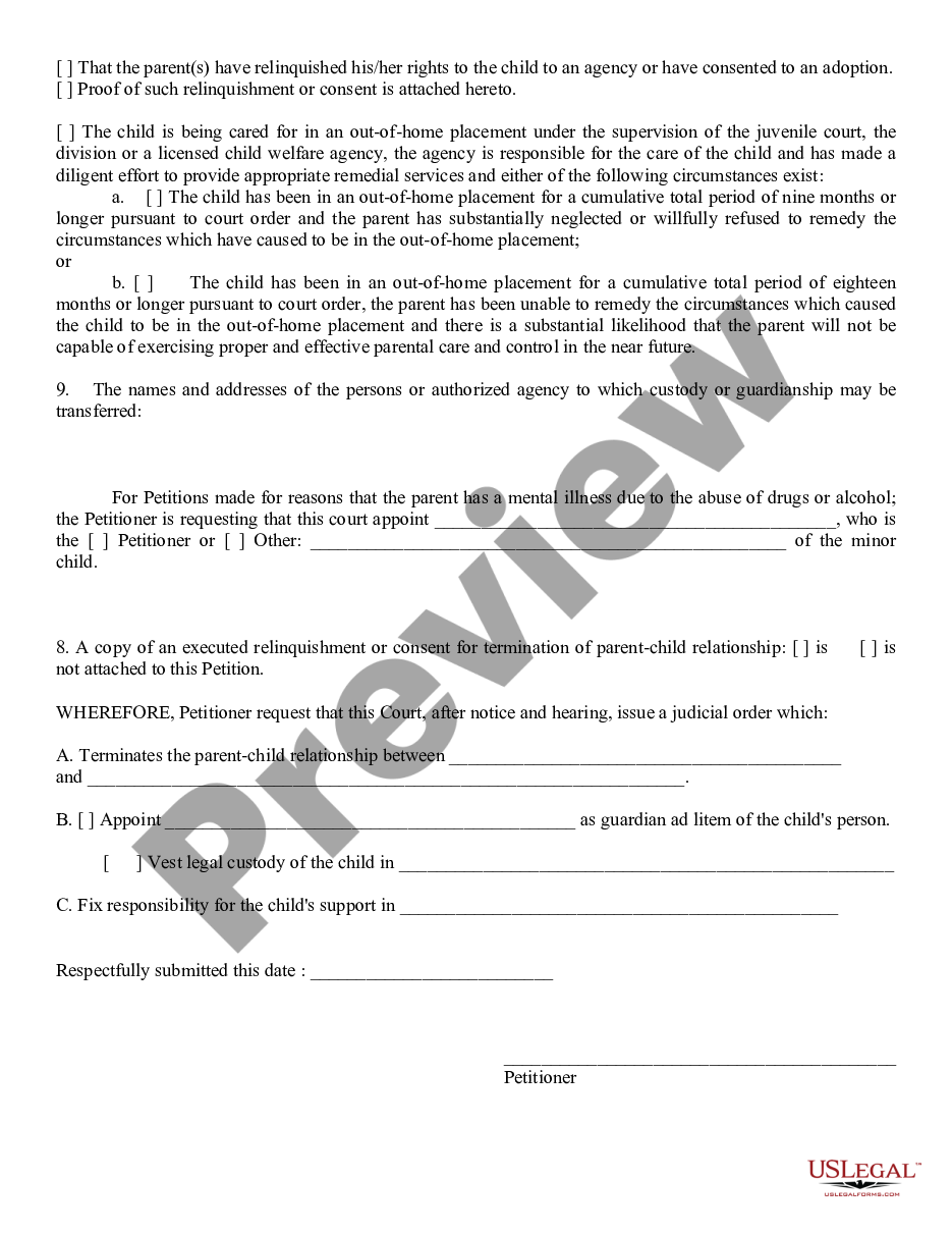 form Petition for Termination of Parent Child Relationship preview