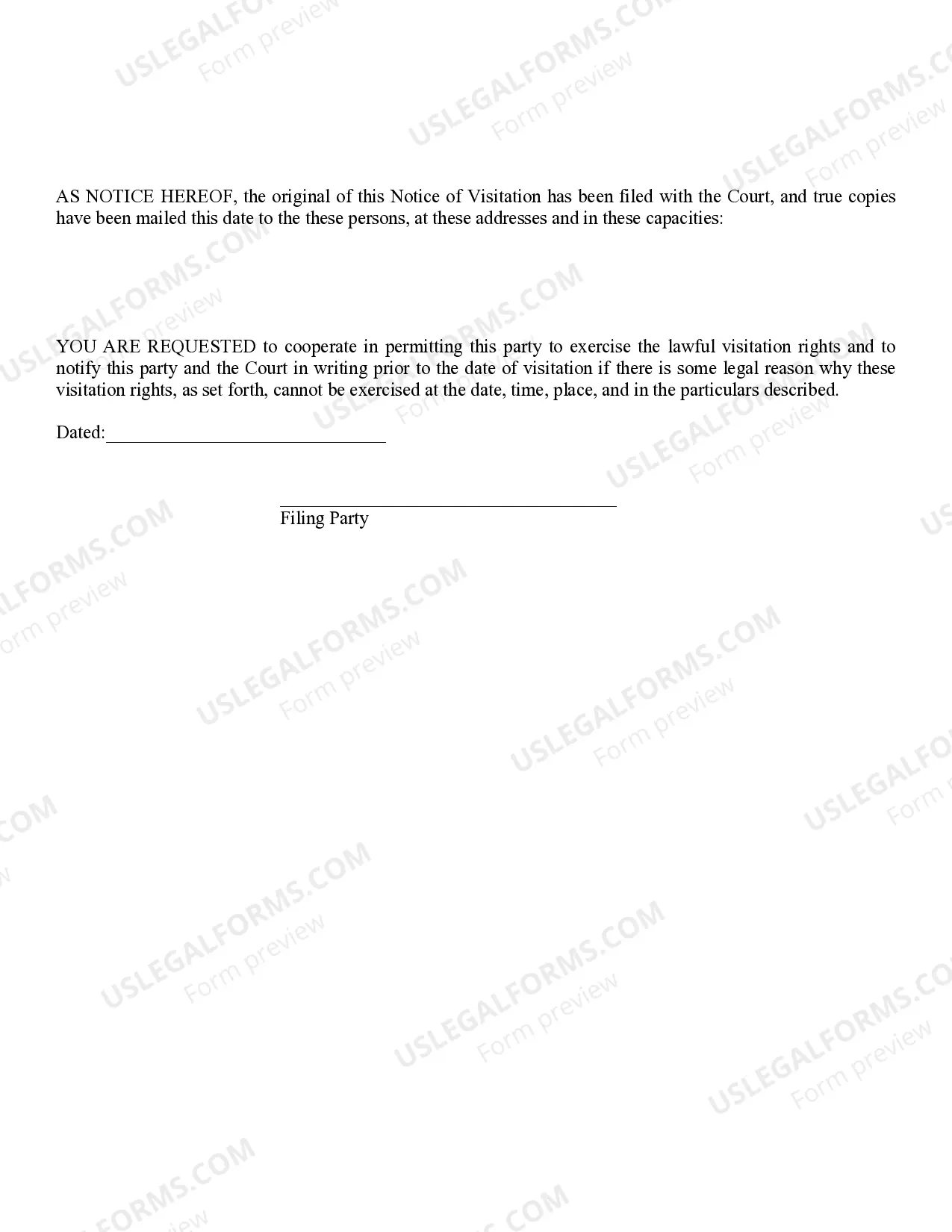 Preview Notice of Visitation
