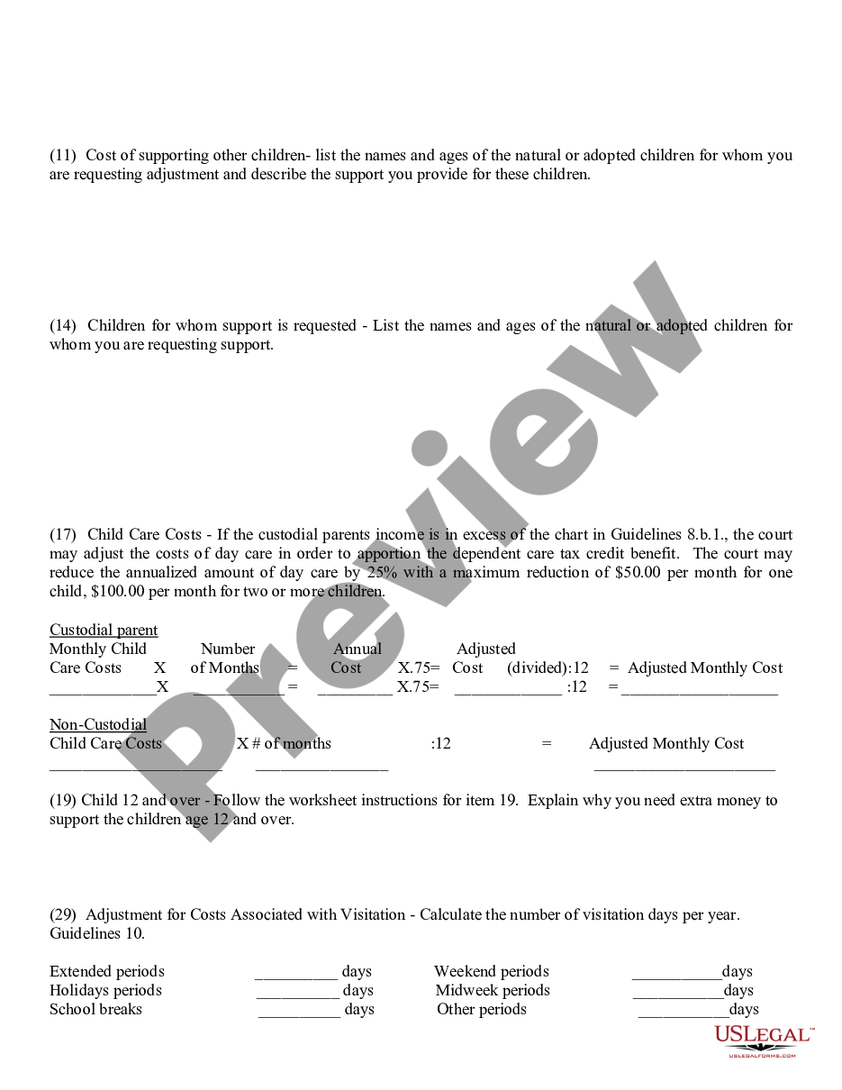 form Parents Worksheet and Instructions with Attachments preview