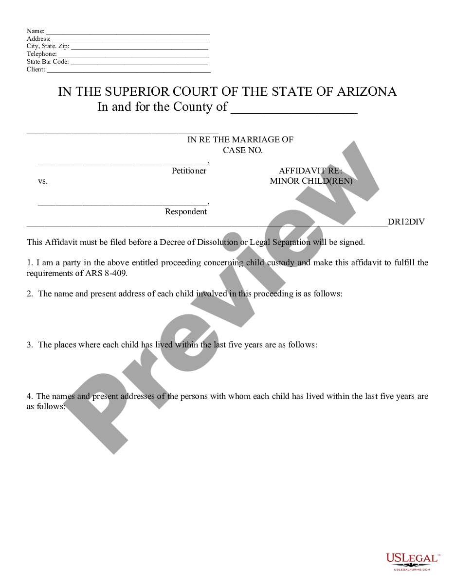 form Affidavit Regarding Minor Children preview