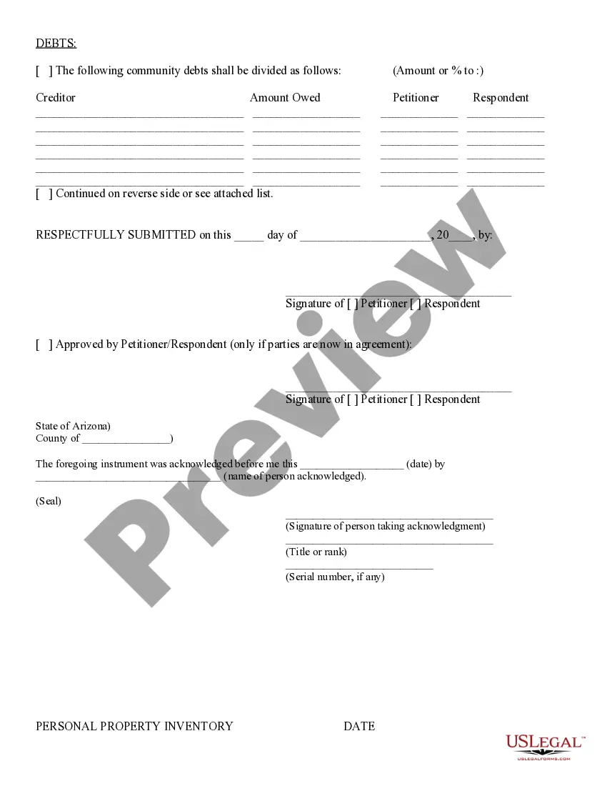 Preview Schedule of Division of Community Property and Additional Relief