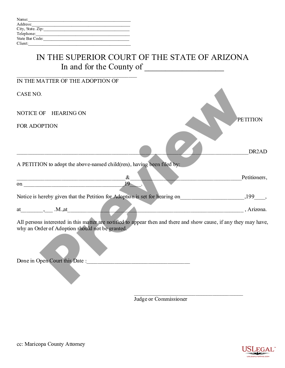 form Notice of Hearing on Petition for Adoption preview