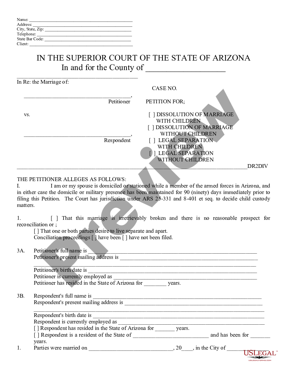 page 0 Petition for Divorce or Legal Separation preview