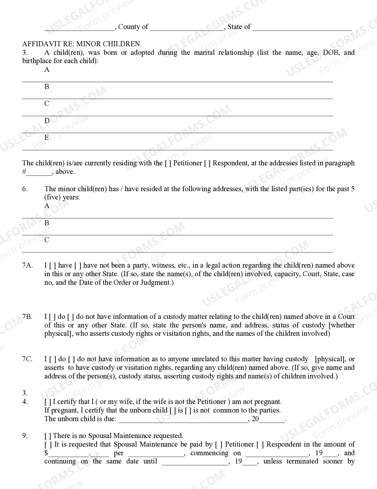 Preview Petition for Divorce or Legal Separation