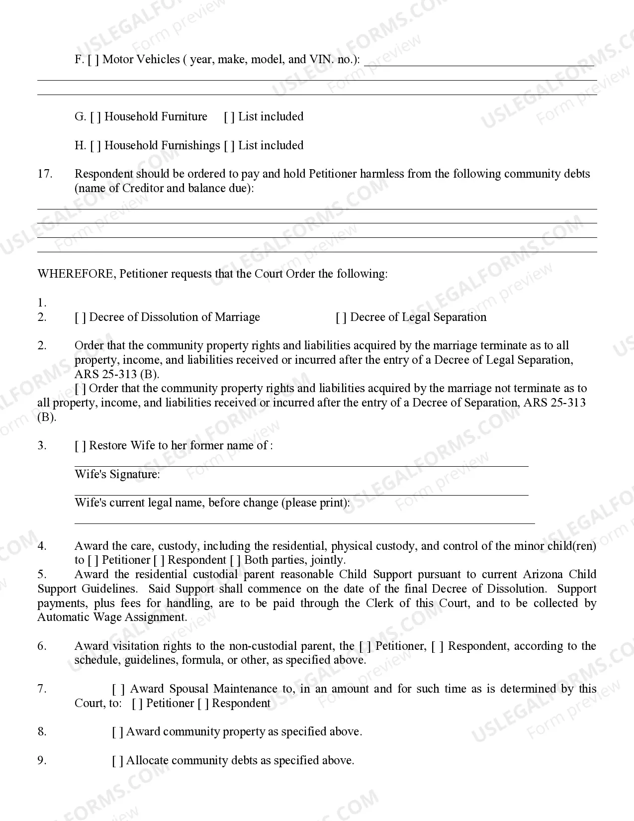 Preview Petition for Divorce or Legal Separation