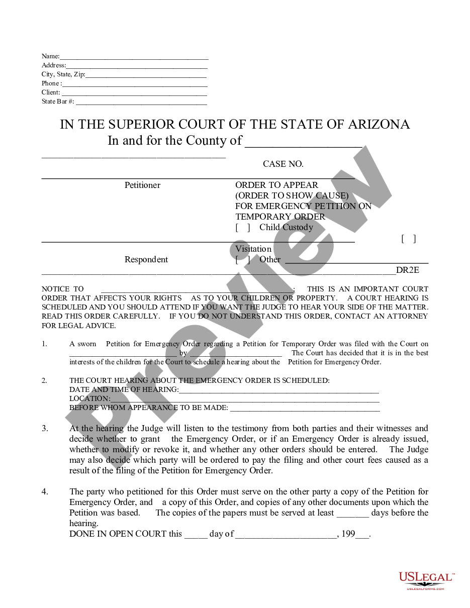 form Order to Appear - or Show Cause - on Emergency Petition preview