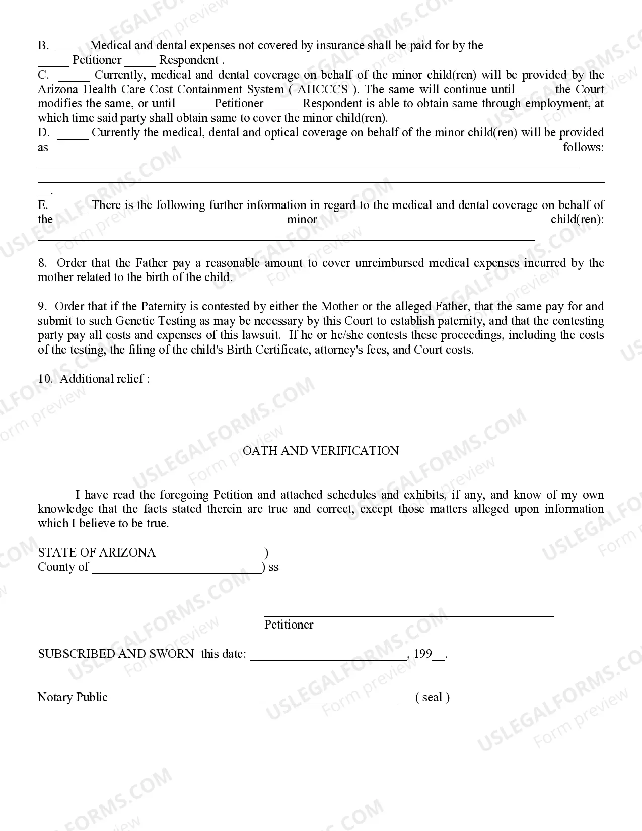 Preview Complaint in Paternity Establishing Child Custody, Visitation and Support