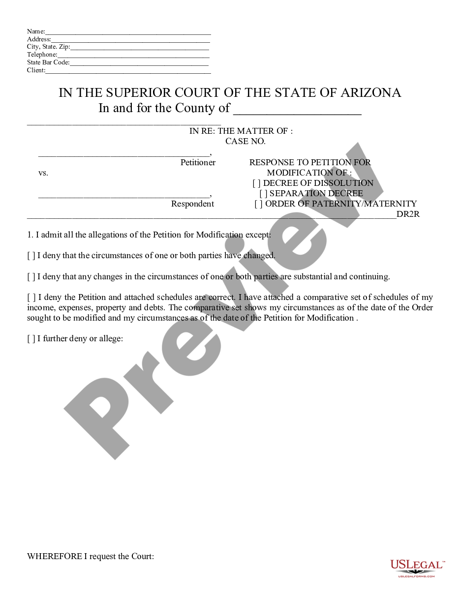 form Response to Petition for Modification of Dissolution or Legal Separation preview