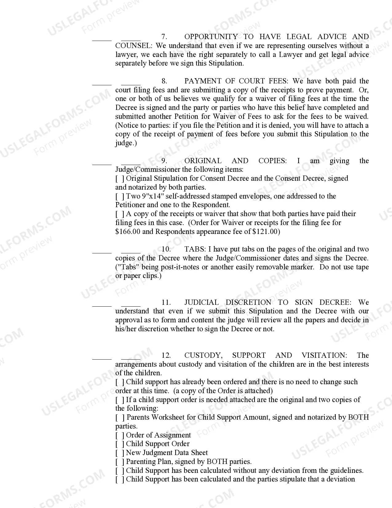 Preview Stipulation for Entry of Consent Decree of Dissolution