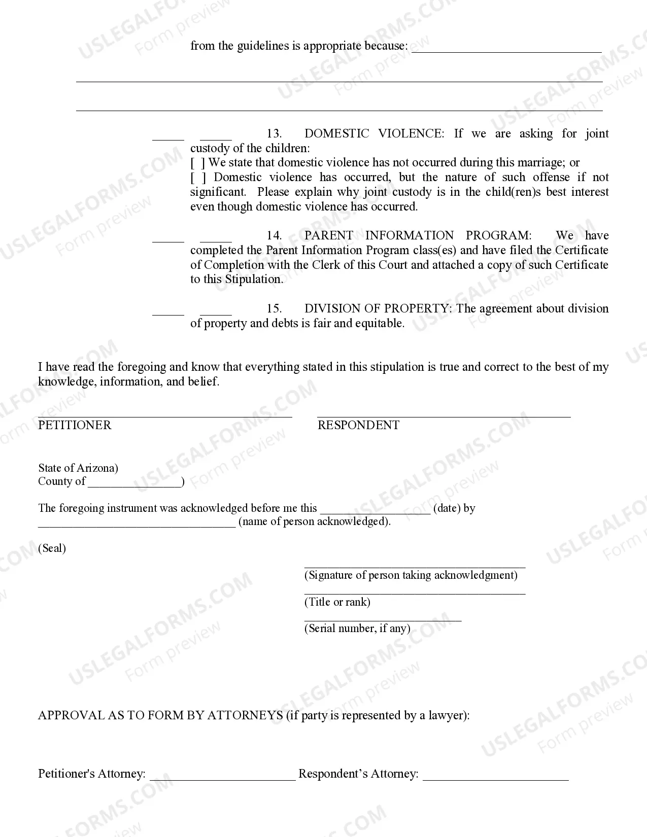 Preview Stipulation for Entry of Consent Decree of Dissolution