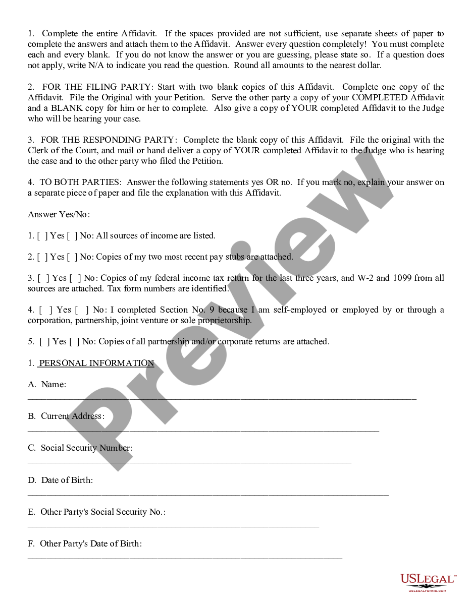 page 1 Affidavit of Financial Info preview