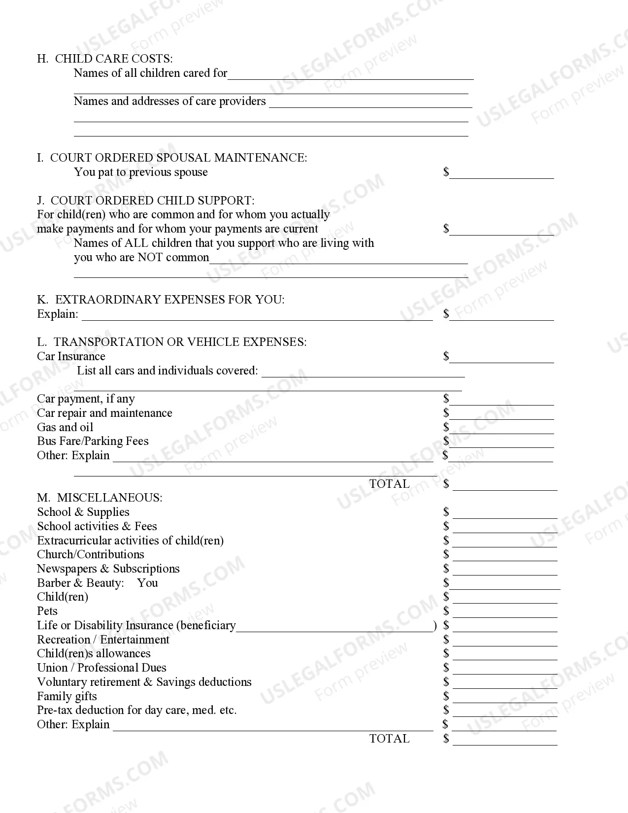 Preview Affidavit of Financial Info