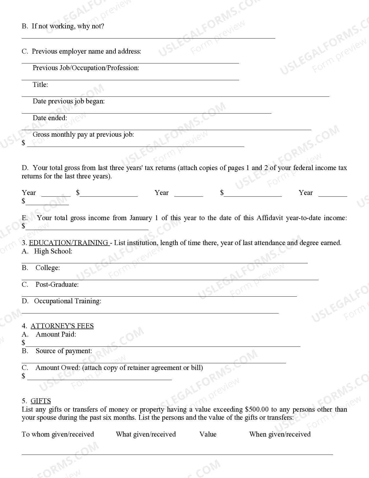 Preview Affidavit of Financial Info