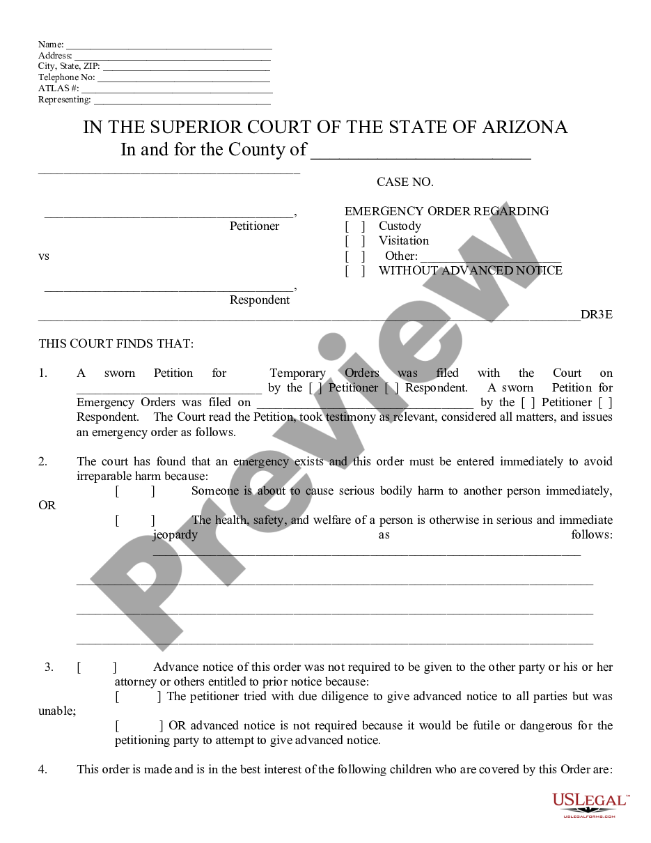 form Emergency Order for Child Custody and / or Visitation preview