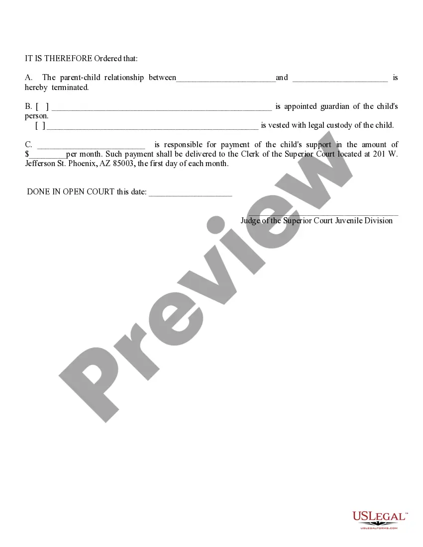 Preview Order for Termination of Parent Child Relationship