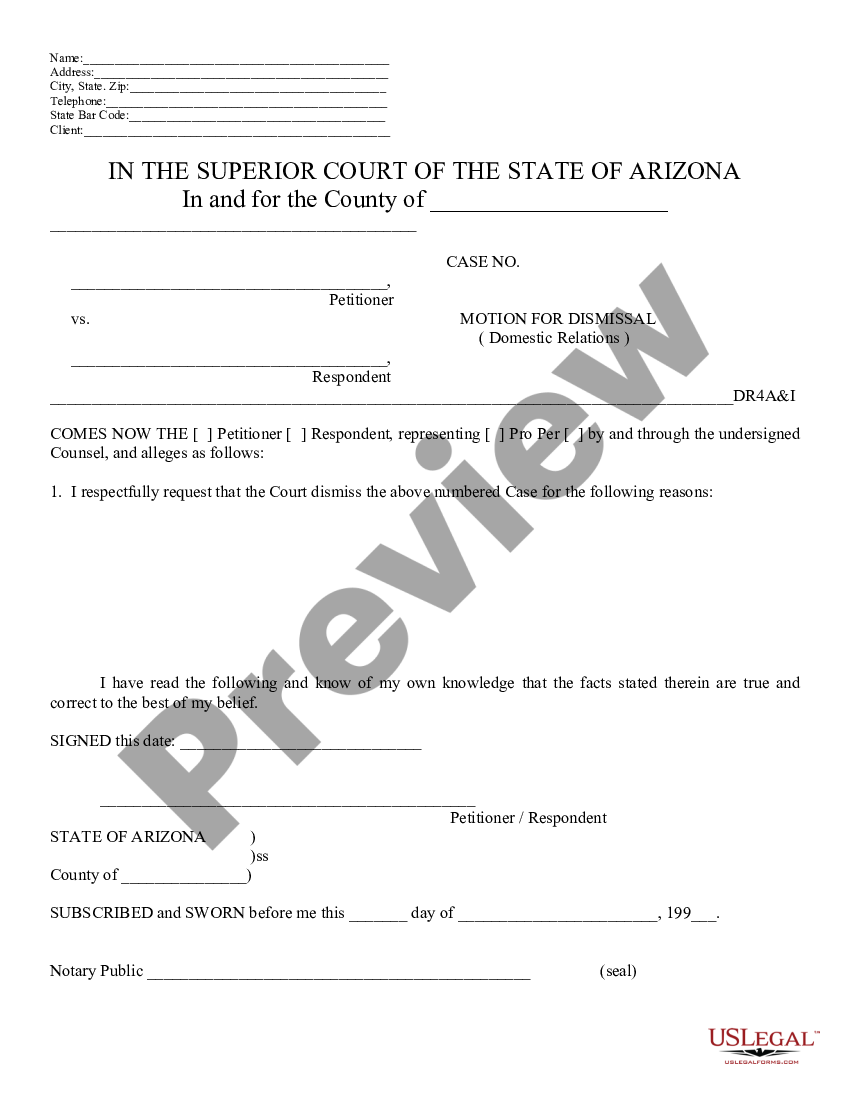 Arizona Motion For Dismissal Motion Dismissal Us Legal Forms 2211