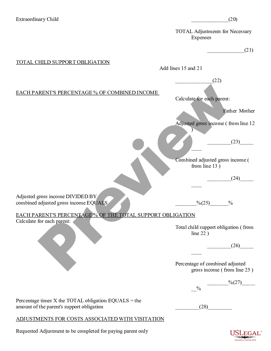page 2 Parents Worksheet for Child Support Amount Child Support Order preview