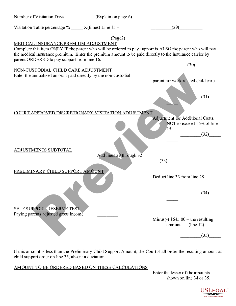 page 3 Parents Worksheet for Child Support Amount Child Support Order preview