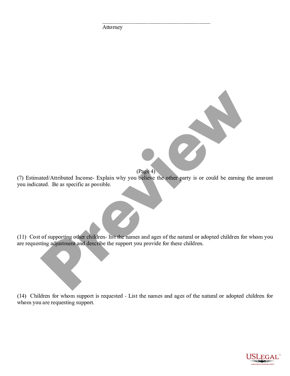 page 5 Parents Worksheet for Child Support Amount Child Support Order preview