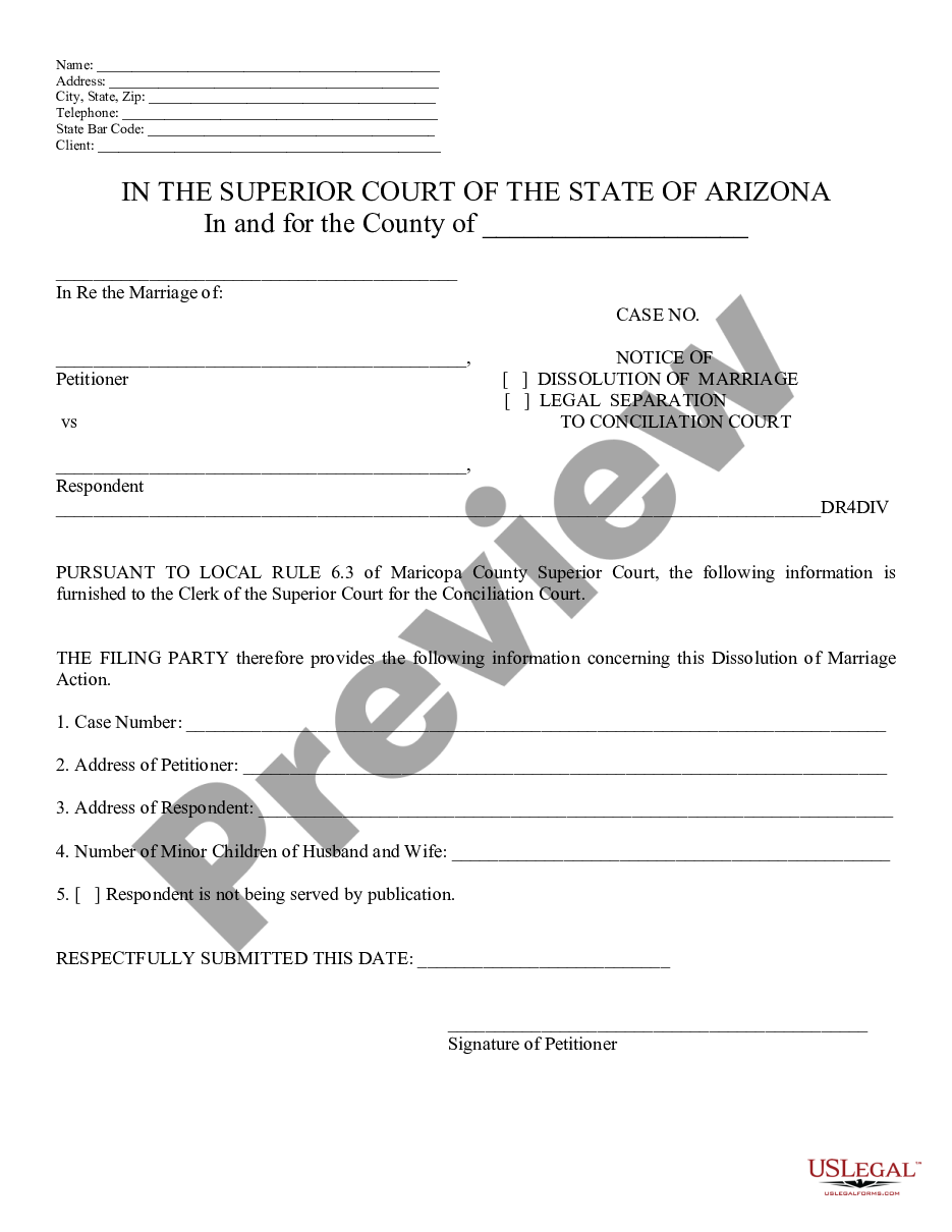 Arizona Notice of Information to Conciliation Court Conciliation