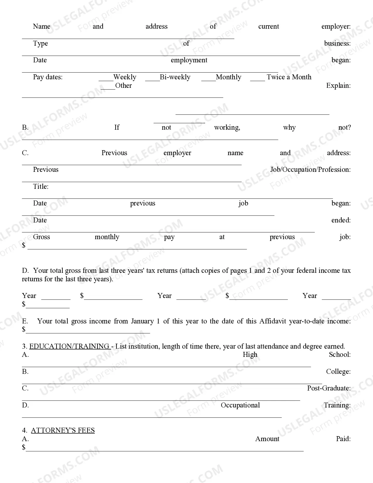 Preview Affidavit of Financial Information