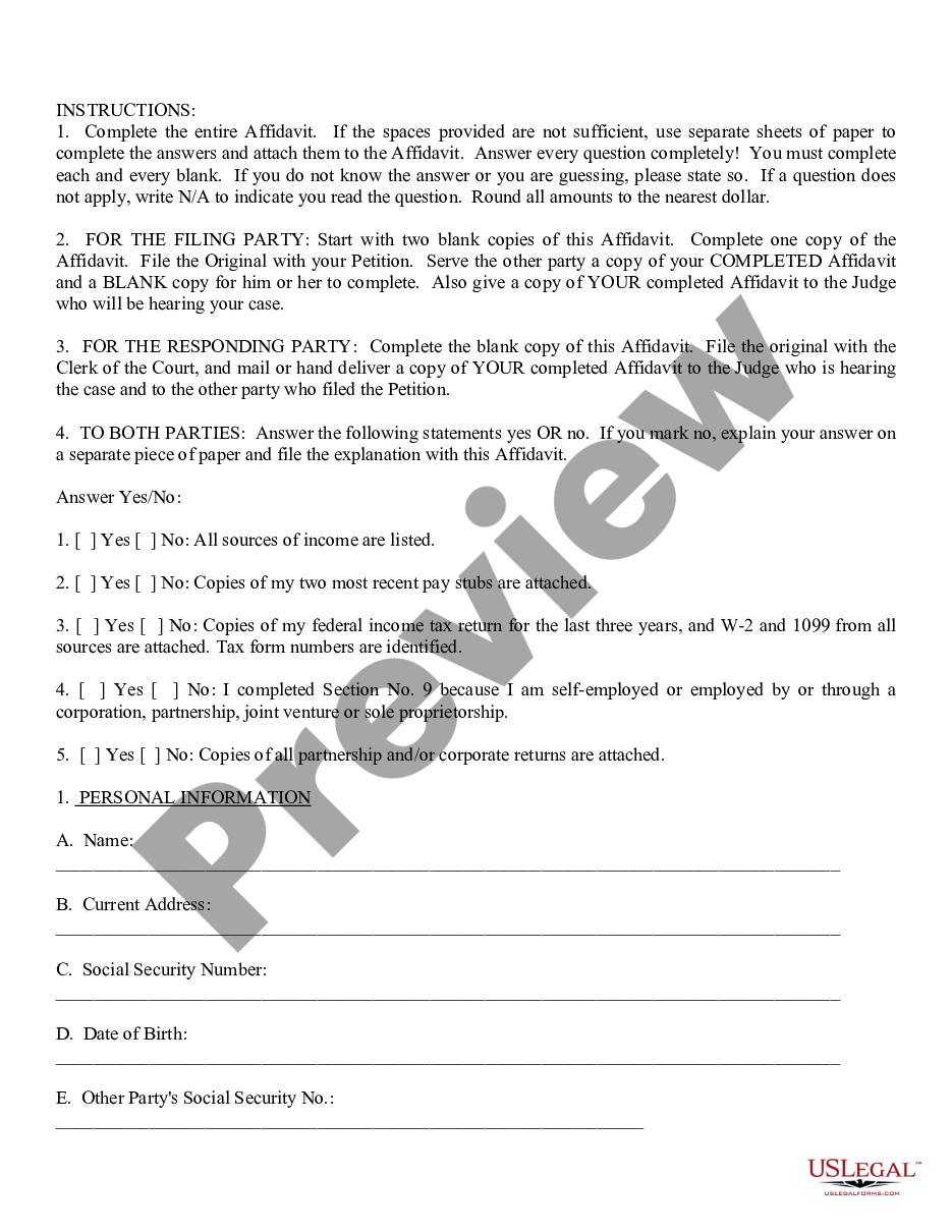 page 1 Affidavit of Financial Information preview
